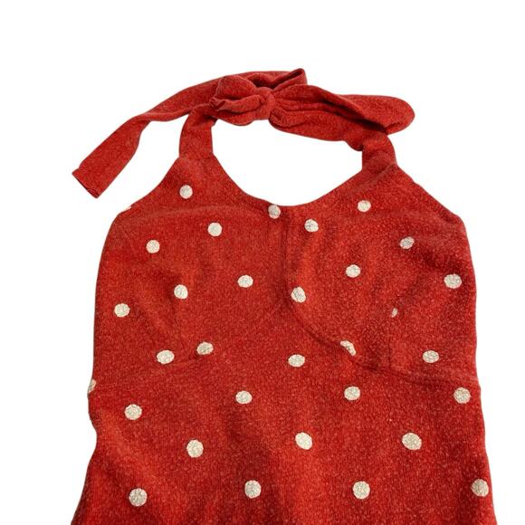 wildfox orange polka dot one piece halter Tie tank top Bodysuit Size S - Picture 2 of 4